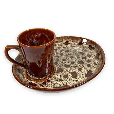 Buy Fosters Pottery Mug / Cup & Saucer Plate  Deep Brown Honeycomb Kernewek Cornwall • 9.87£