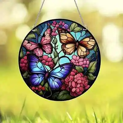 Buy Butterfly Design Suncatcher Stained Glass Effect Home Decor Christmas Gift • 7.99£