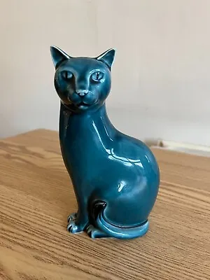 Buy Vintage Poole Pottery Teal Blue Sitting Siamese Cat Figurine 17cm • 15£