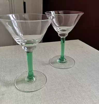 Buy Antique Art Deco Cocktail Glasses X2 Fab Geometric Shape 1930s Design Green Stem • 18£