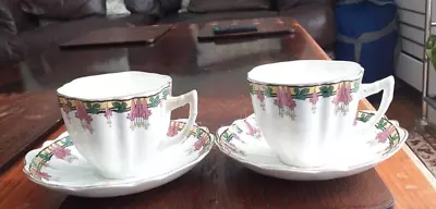 Buy Vintage  Pair Burslem Parrott And Company Bone China Fluted Cups And Saucers • 9.99£
