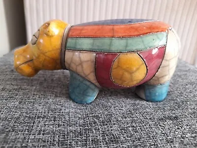 Buy South African Hand Painted Pottery Hippo Signed • 6.50£