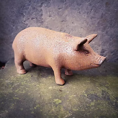 Buy Cute Mini Pig Sculpture 15cm Long Rust Finish Small Shelf Sitting Ornament Decor • 24£