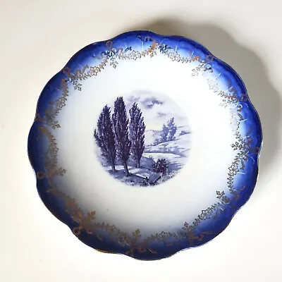 Buy Antique   Blue White Cabinet Plate  Gold Laurel Swag Ribbon Bows Trees Creek 7 . • 7.67£