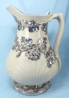Buy Villeroy & Boch Mettlach Pitcher Silver Luster Flowers Shells Antique Rare • 236.80£