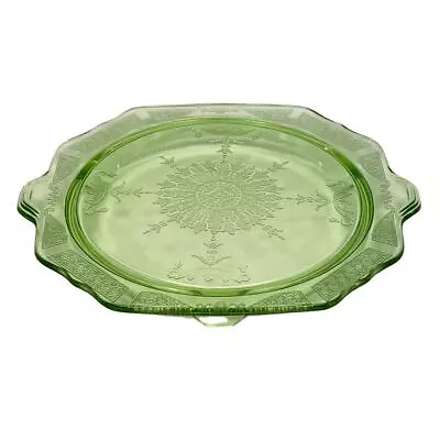 Buy Anchor Hocking Princess Green Depression Glass Footed Cake Plate Etched Vintage • 18.85£