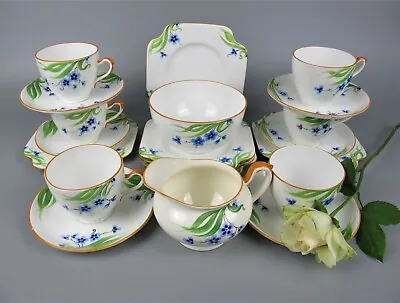 Buy Tea Set Service 1920's Vintage AB Jones Grafton. Hand Painted Forget-Me-Not. Cup • 45.99£