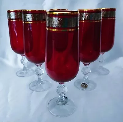 Buy Crystalite Bohemia Czech Champagne Red Glass 180 Ml. With Gold - 6 Pcs • 52.83£