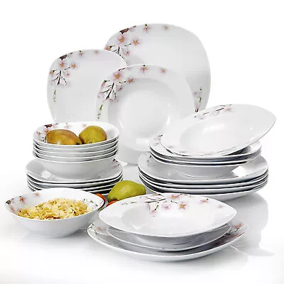 Buy VEWEET ANNIE 24Pc Dinner Set Porcelain White Tableware Plate Set Services For 6 • 55.99£