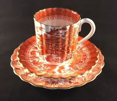 Buy Antique Copeland Red & White Willow Pattern Coffee Trio (Cup, Saucer, Side Plate • 14.99£