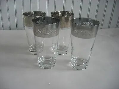 Buy S/4 VTG 12 Oz Thorpe? Vitreon SILVER BAND W Floral DESIGN Barware Glasses 5 1/2  • 42.27£