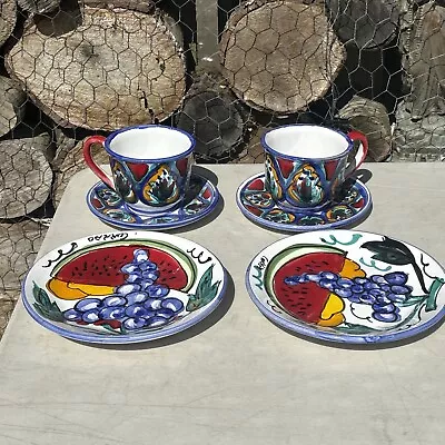 Buy Italian Art Pottery Cups Saucer Plates Corrao Palermo Italy • 29.99£