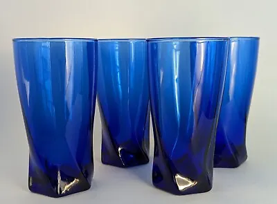 Buy Vintage Anchor Hocking Cobalt Blue Twisted Glassware Glasses Barware- Set Of 4 • 31.80£