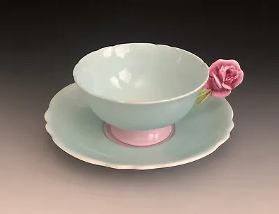 Buy Rare Paragon Fine Bone China Teacup And Saucer Rose Handle Mint Green • 568.29£