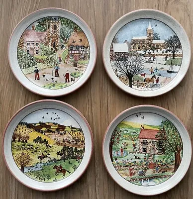 Buy Purbeck Pottery Bournemouth  Village Life  Plates X4 Retro Vintage Lovely Cond. • 4.99£