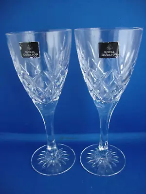 Buy 2 Royal Doulton Crystal Canterbury Cicant Wine Glasses With Stickers 7 5/8 Inch • 12.95£
