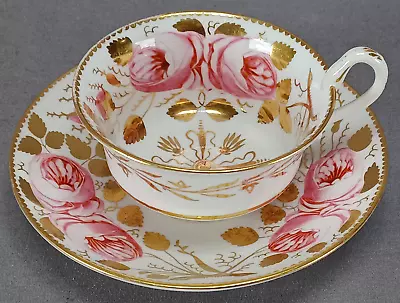 Buy Copeland Pattern 3880 Swansea Pink Rose & Gold Tea Cup & Saucer Circa 1889 F • 156.18£