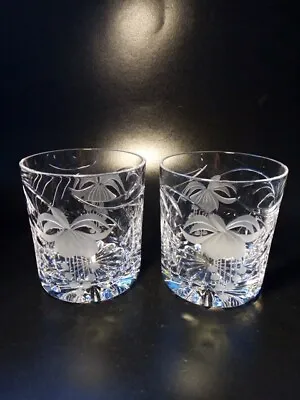 Buy 2 X Royal Brierley Fuchsia Crystal Cut 9oz Whiskey Tumbler Glasses • 40£