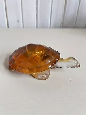 Buy Lalique Crystal Caroline Turtle Amber Clear Tortoise Art Glass Figurine • 240.18£