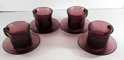 Buy Amethyst Glass Cup & Saucer Set Purple Basket Weave 8 Pieces 3  Cups Mexico • 29.22£