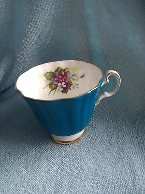 Buy Royal Grafton Tea Cup Turquoise Eggshell Blue Violets Viola Flowers Gold White • 3.99£
