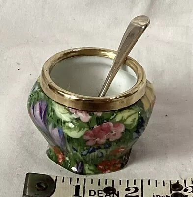 Buy Vintage Chintz Pottery Mustard Pot & Spoon 1.75” High Made Czechoslovakia C1930s • 6.50£