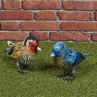 Buy Small Metal Birds Colourful Garden Ornament Sculpture Friendly Features Decor • 13.99£