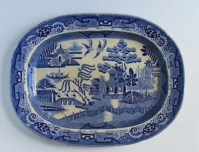 Buy Antique Staffordshire Blue White Willow Pattern Transferware Large China Platter • 369.88£