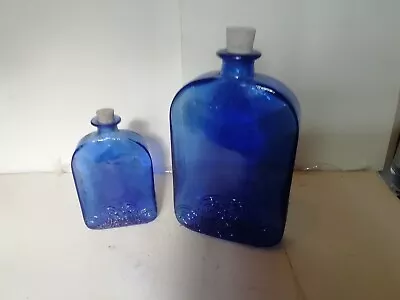 Buy Vintage 2 X Parlane Decorative Cobalt Blue Glass Bottles With Cork Stoppers. • 19£