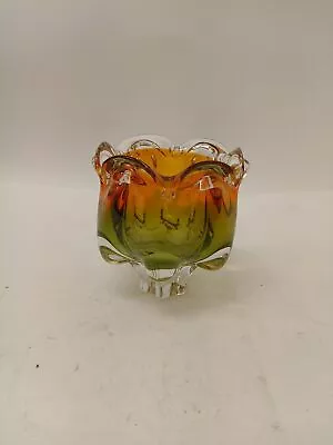 Buy Bohemian Multi Shade Glass Vase Yellow Green Rare Unique Decor  • 9.99£