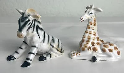 Buy Vintage Bone China Sitting Zebra Laying Giraffe Figurines Mid Century Zoo Animal • 20£