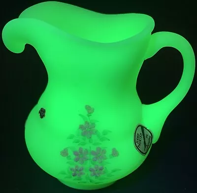 Buy Vintage Fenton Hand Painted Floral Custard Vaseline Glass Vase • 120.64£