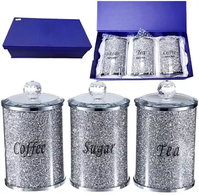 Buy XL Crystal Filled Diamond Crushed Tea Coffee Sugar Canisters Jars Storage 18cm • 29.99£