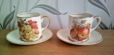 Buy Set 2 Crown Devon Fieldings Fruit Design Gold Rim Coffee/Tea,Mugs/Cups + Saucers • 14.95£