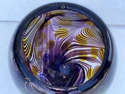 Buy Art Glass Vase Made In Italy Brown Purple Feathered Yellow Blue Dot, 7” T 6”w • 90.09£