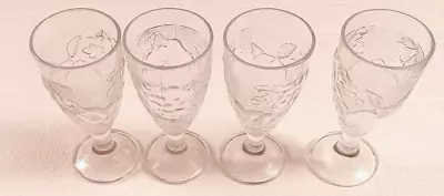 Buy Pottery Barn Set Of 4 Orchard Water Cocktail Goblets Glass Raised Fruits Design • 28.29£