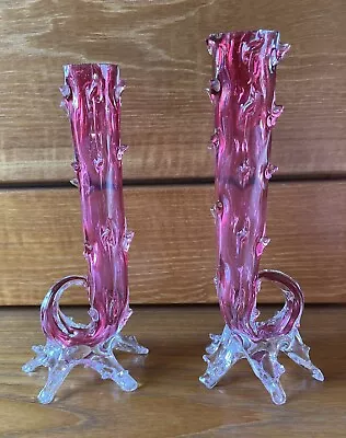 Buy Pair Of Victorian Cranberry Glass Thorn Vases • 50£