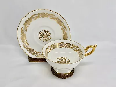 Buy RARE Vintage Coalport AD 1750 Bone China Footed Tea Cup & Saucer Gold Fern • 46.96£