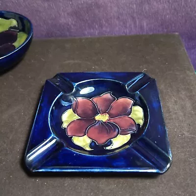 Buy Moorcroft Clematis Pattern Footed Blue Ashtray • 69.99£