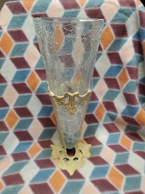 Buy Vintage Crackle Glass Vase With Stand 11  Tall • 32.13£