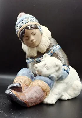 Buy Lladro Eskimo Inuit Boy With Polar Bear Cub #2097 Large Boxed VGC 23cm Retired • 125£