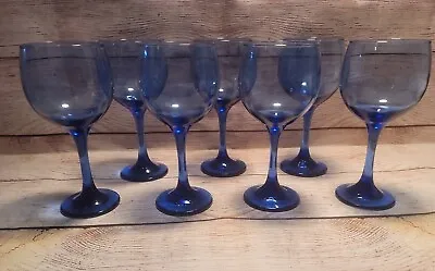 Buy Set Of Seven Cobalt Blue Wine  Glasses Great Condition! • 19.21£