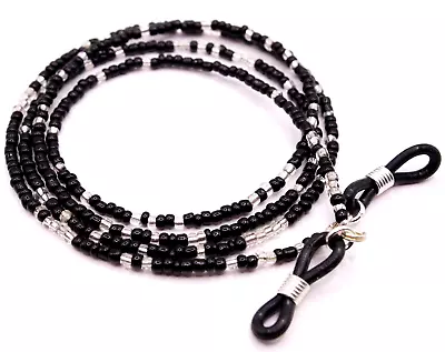 Buy Spectacle/Sun Glasses Chain/Cord Black & Silver Lined Glass Seed Beads BSGC • 2.75£