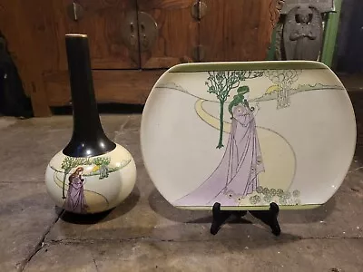 Buy Art Nouveau Tray And Bottle Vase • 39.99£