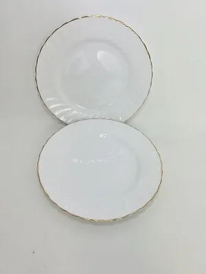 Buy Set Of 4 Tuscan White Swirl Gold Trim Tuscan Fine English China Dessert Plates • 32.66£