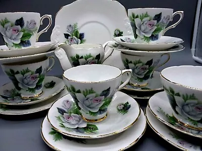 Buy Vintage Sutherland Fine Bone China Tea Set Tea Cups White Rose Collection Englan • 69£