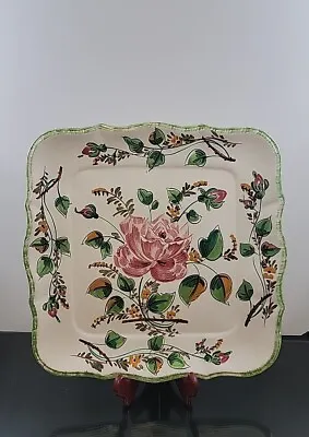 Buy Italian Square Platter Handpainted Floral Cake Plate Scalloped Pottery 13   • 28.41£