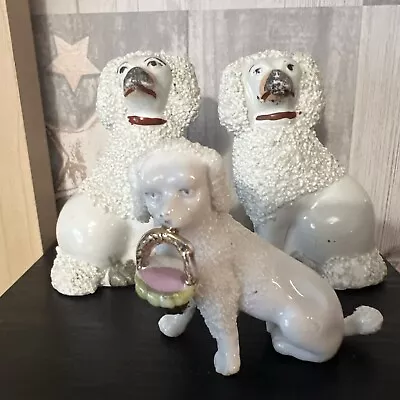 Buy Antique Pair Staffordshire Ware Confetti Dog Figurines Spaniel Poodle 3.5” Tall • 20£