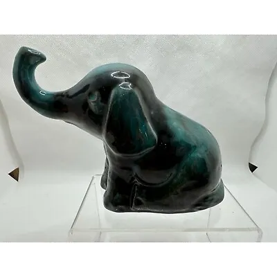 Buy Vintage Blue Mountain Pottery Baby Trunk Up Sitting Elephant Blue Drip Glaze • 32.65£