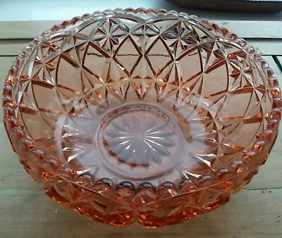 Buy Vintage Orangey Pink 60s Depression Glass Fruit Bowl/Centre Bowl (NWOT) 22x10cm • 9.99£
